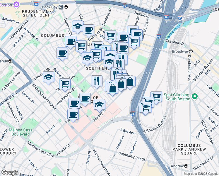 map of restaurants, bars, coffee shops, grocery stores, and more near 32 Plympton Street in Boston