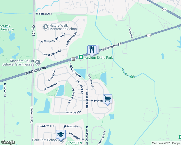 map of restaurants, bars, coffee shops, grocery stores, and more near 187 South Curran Road in Round Lake