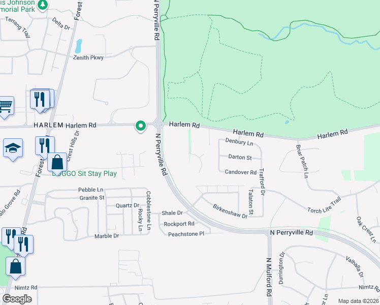 map of restaurants, bars, coffee shops, grocery stores, and more near 5695 Harlem Road in Loves Park