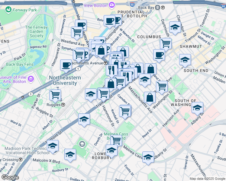 map of restaurants, bars, coffee shops, grocery stores, and more near 268-272 Northampton Street in Boston