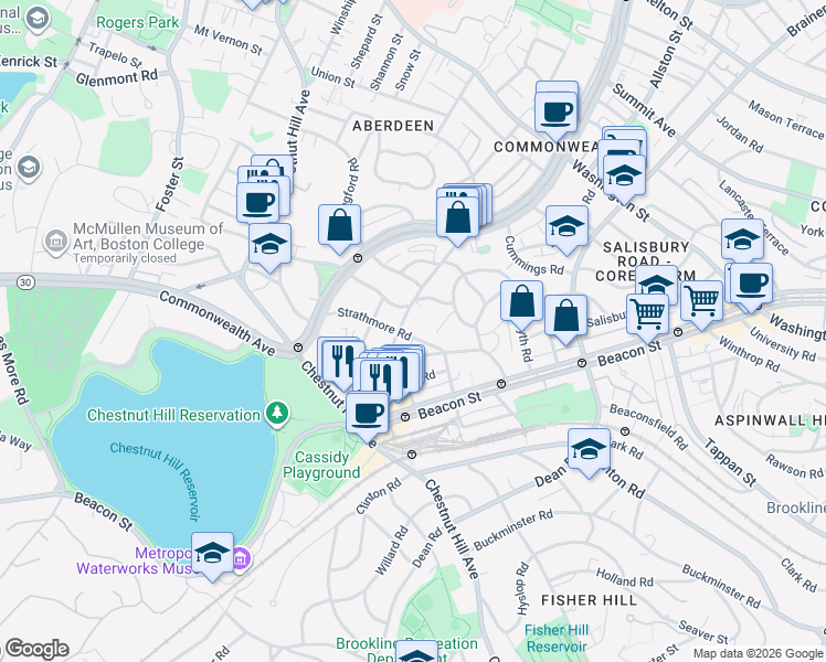 map of restaurants, bars, coffee shops, grocery stores, and more near 9 Kilsyth Terrace in Boston
