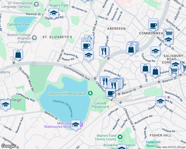 map of restaurants, bars, coffee shops, grocery stores, and more near in Boston