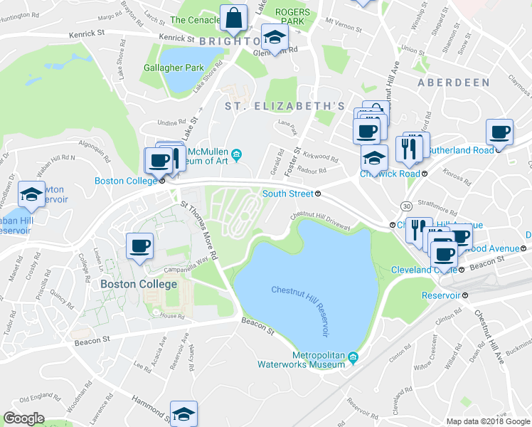 map of restaurants, bars, coffee shops, grocery stores, and more near 2060 Commonwealth Avenue in Boston