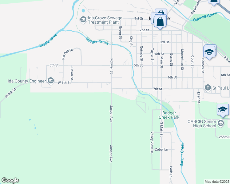 map of restaurants, bars, coffee shops, grocery stores, and more near 805 7th Street in Ida Grove