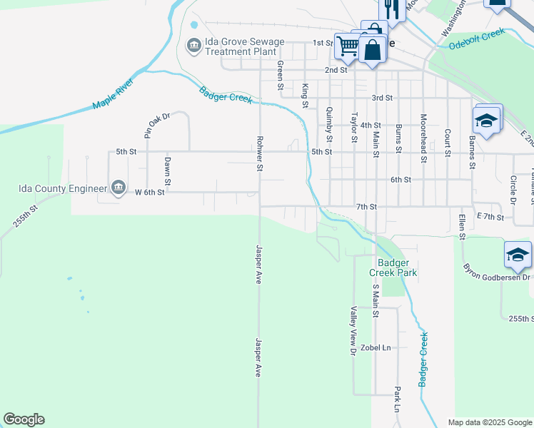 map of restaurants, bars, coffee shops, grocery stores, and more near 849 7th Street in Ida Grove