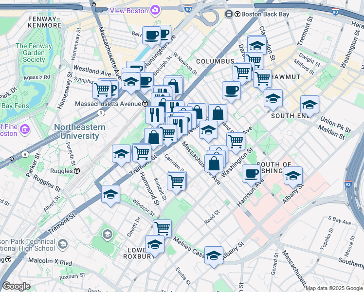 map of restaurants, bars, coffee shops, grocery stores, and more near in Boston
