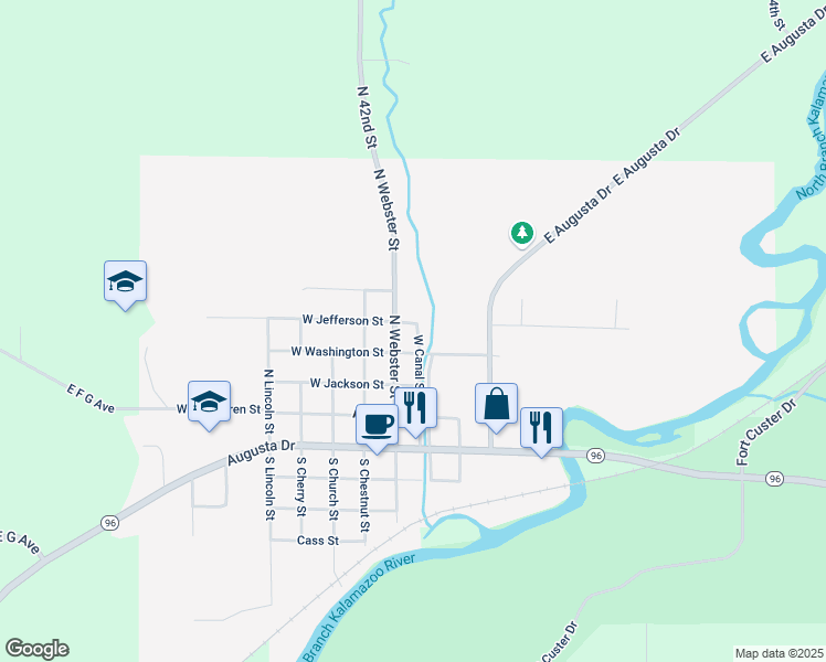 map of restaurants, bars, coffee shops, grocery stores, and more near 407 West Canal Street in Augusta