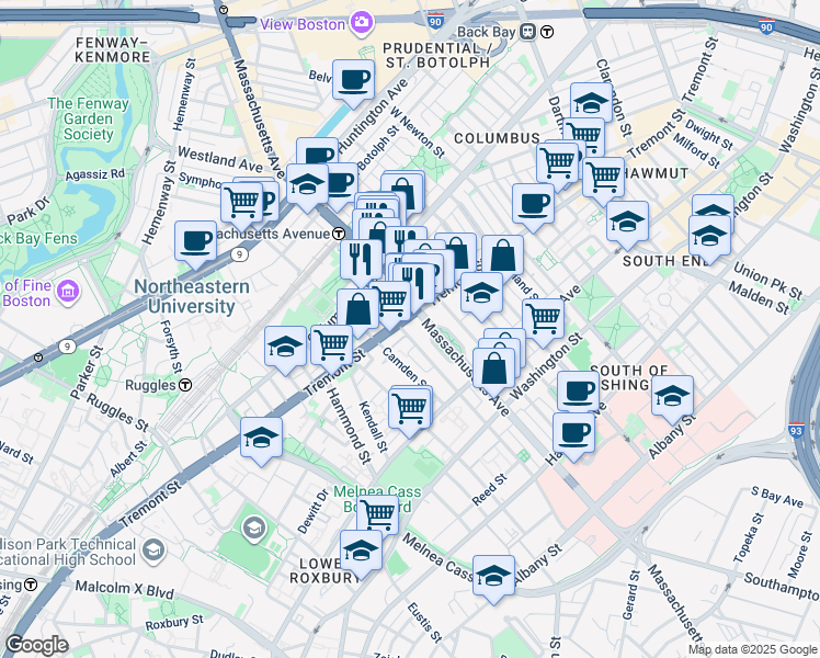 map of restaurants, bars, coffee shops, grocery stores, and more near in Boston