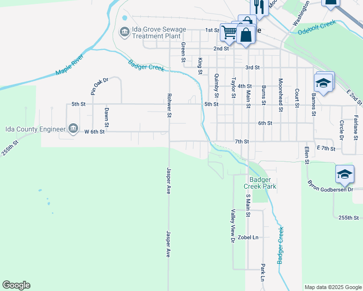 map of restaurants, bars, coffee shops, grocery stores, and more near 805 7th Street in Ida Grove