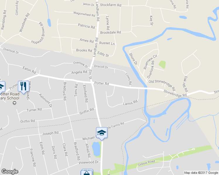 map of restaurants, bars, coffee shops, grocery stores, and more near 110 Potter Road in Framingham