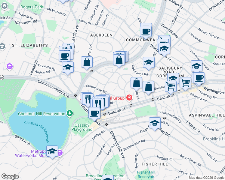 map of restaurants, bars, coffee shops, grocery stores, and more near 9 Kilsyth Terrace in Boston