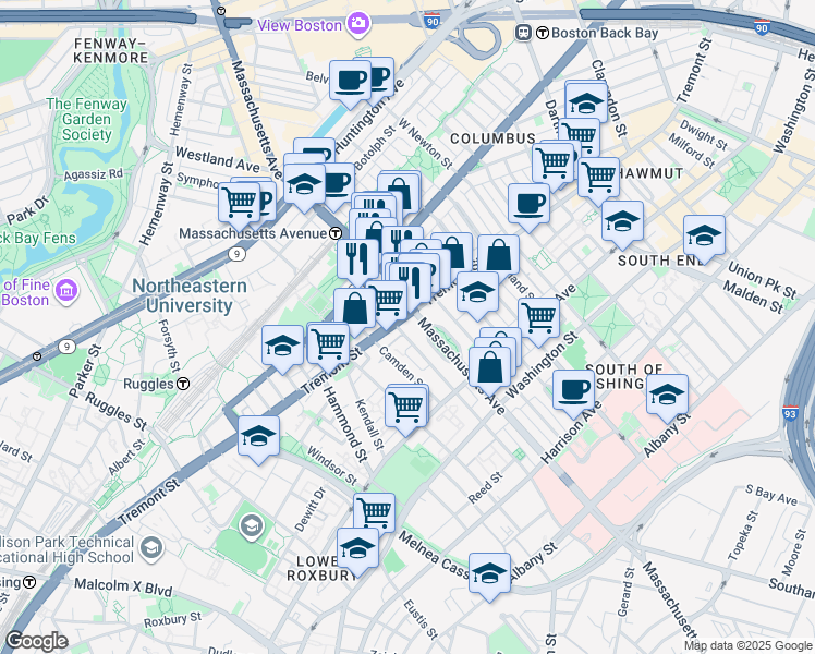 map of restaurants, bars, coffee shops, grocery stores, and more near in Boston