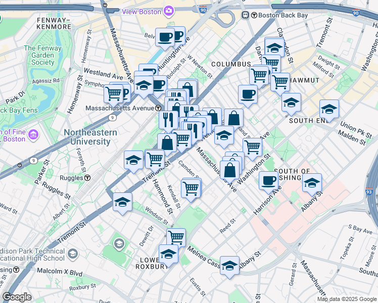 map of restaurants, bars, coffee shops, grocery stores, and more near in Boston