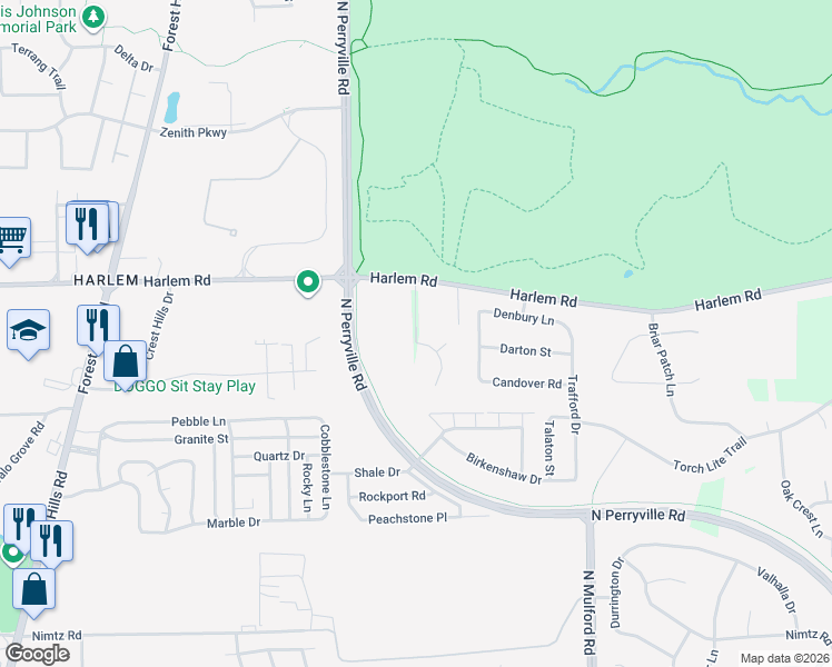 map of restaurants, bars, coffee shops, grocery stores, and more near 5695 Harlem Road in Loves Park