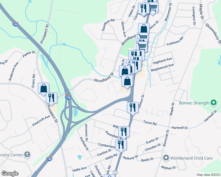 map of restaurants, bars, coffee shops, grocery stores, and more near 8 Hawthorne Drive in West Boylston