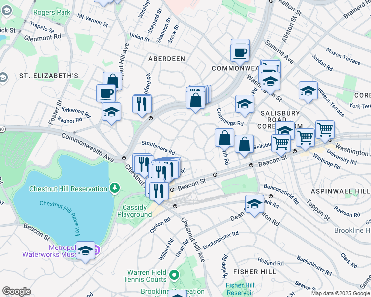 map of restaurants, bars, coffee shops, grocery stores, and more near 9 Kilsyth Terrace in Boston