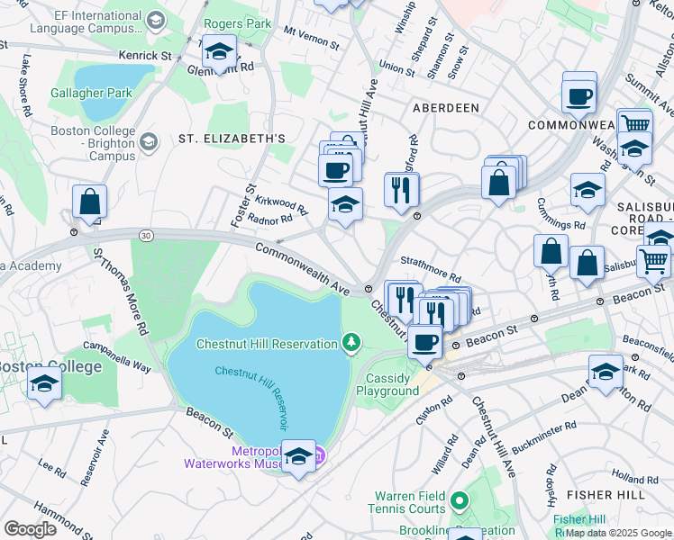 map of restaurants, bars, coffee shops, grocery stores, and more near in Boston
