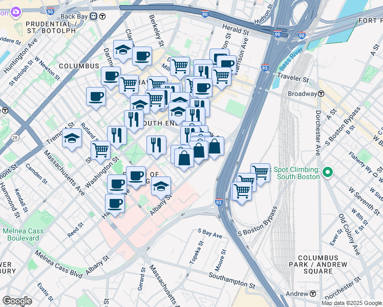map of restaurants, bars, coffee shops, grocery stores, and more near 32 Plympton Street in Boston