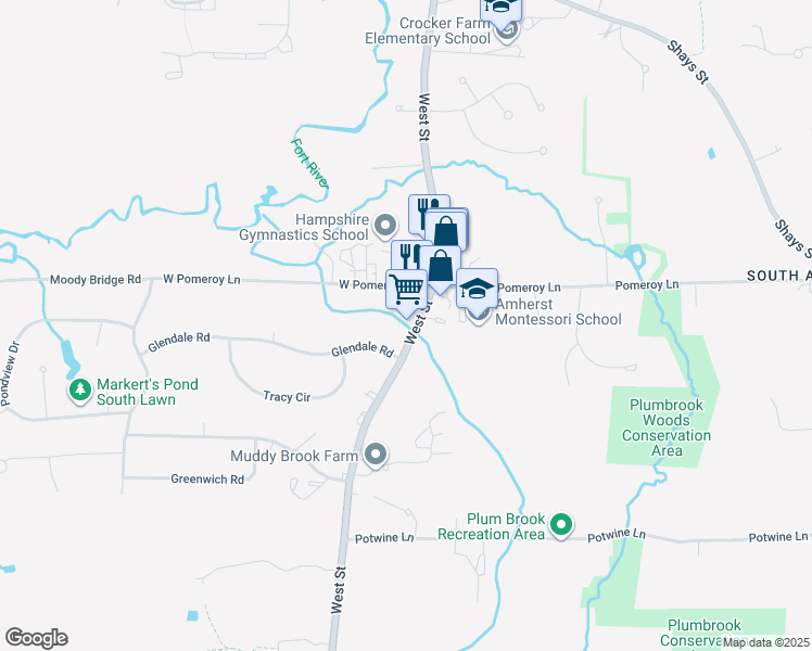 map of restaurants, bars, coffee shops, grocery stores, and more near 500 West Street in Amherst