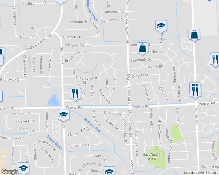 map of restaurants, bars, coffee shops, grocery stores, and more near 7450 Sussex Drive in Canton