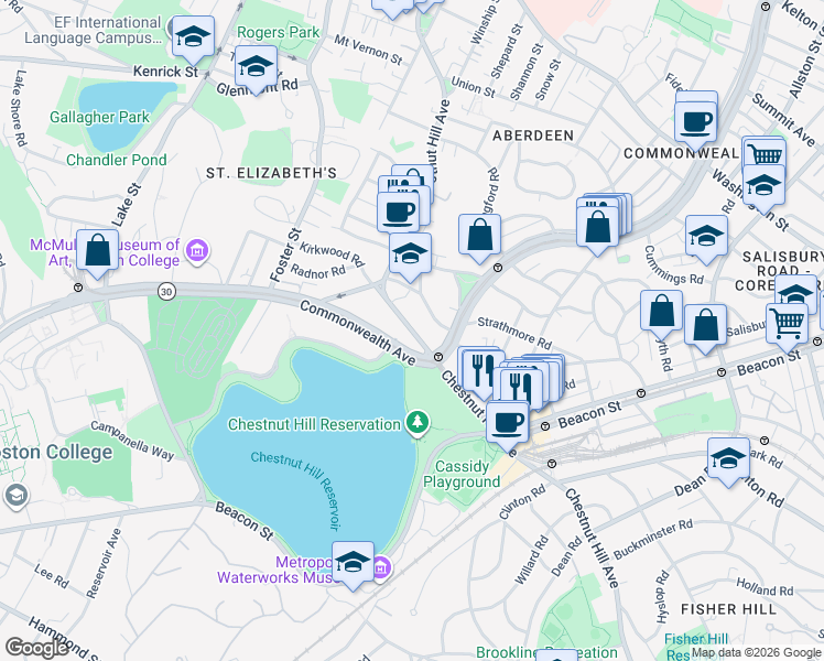 map of restaurants, bars, coffee shops, grocery stores, and more near in Boston