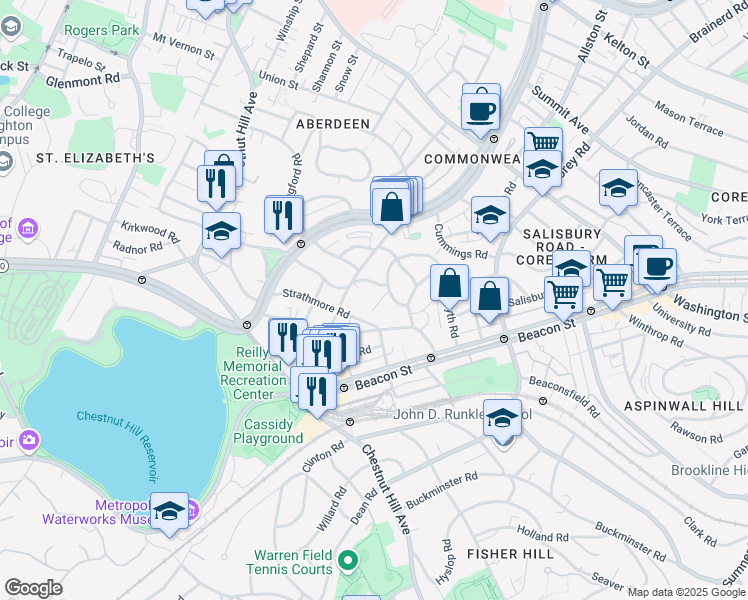 map of restaurants, bars, coffee shops, grocery stores, and more near 9 Kilsyth Terrace in Boston