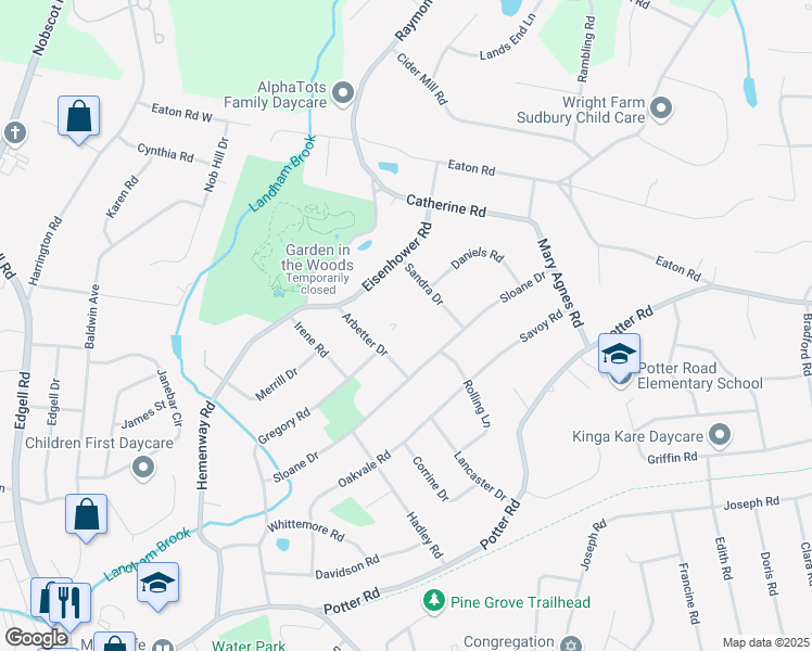 map of restaurants, bars, coffee shops, grocery stores, and more near 9 Arbetter Drive in Framingham
