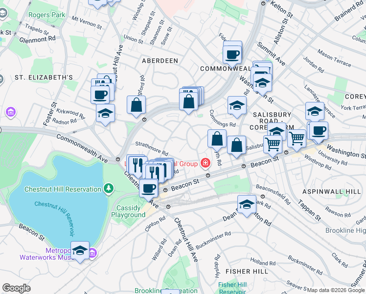 map of restaurants, bars, coffee shops, grocery stores, and more near 9 Kilsyth Terrace in Boston