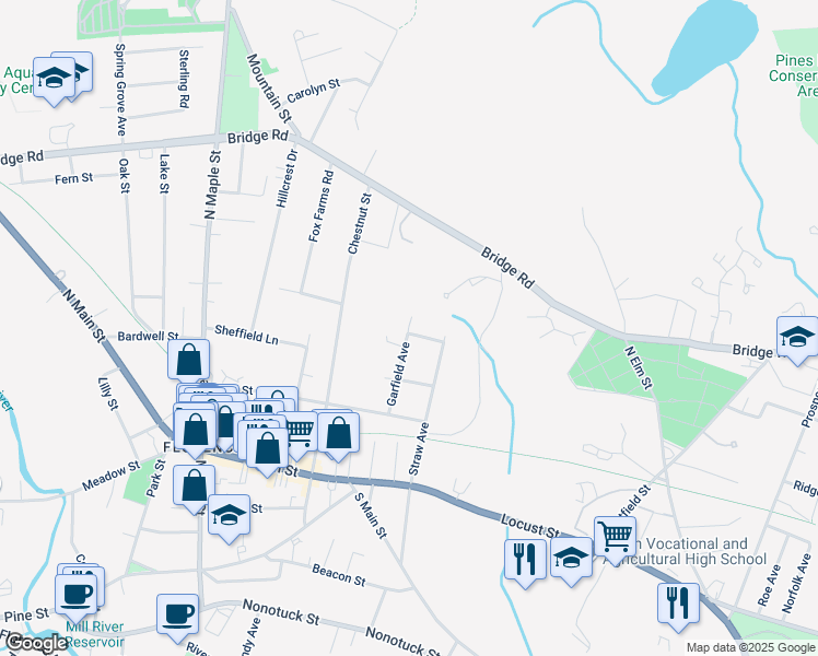 map of restaurants, bars, coffee shops, grocery stores, and more near 2 Garfield Avenue in Northampton