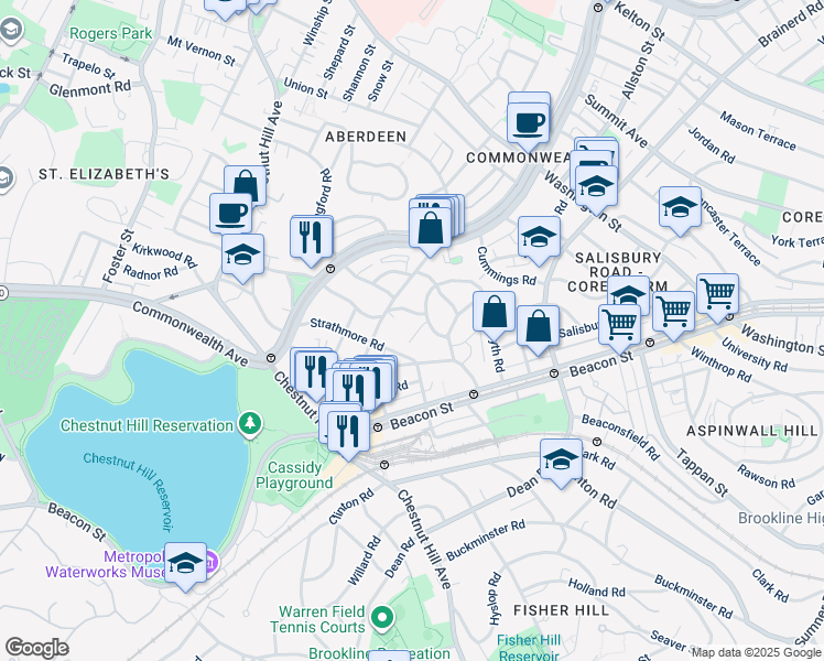 map of restaurants, bars, coffee shops, grocery stores, and more near 9 Kilsyth Terrace in Boston