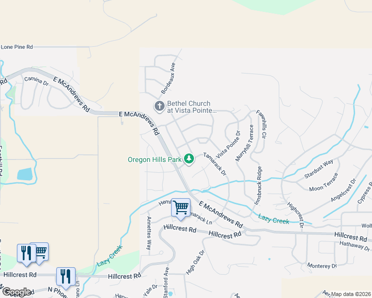 map of restaurants, bars, coffee shops, grocery stores, and more near 4424 Park Ridge Drive in Medford