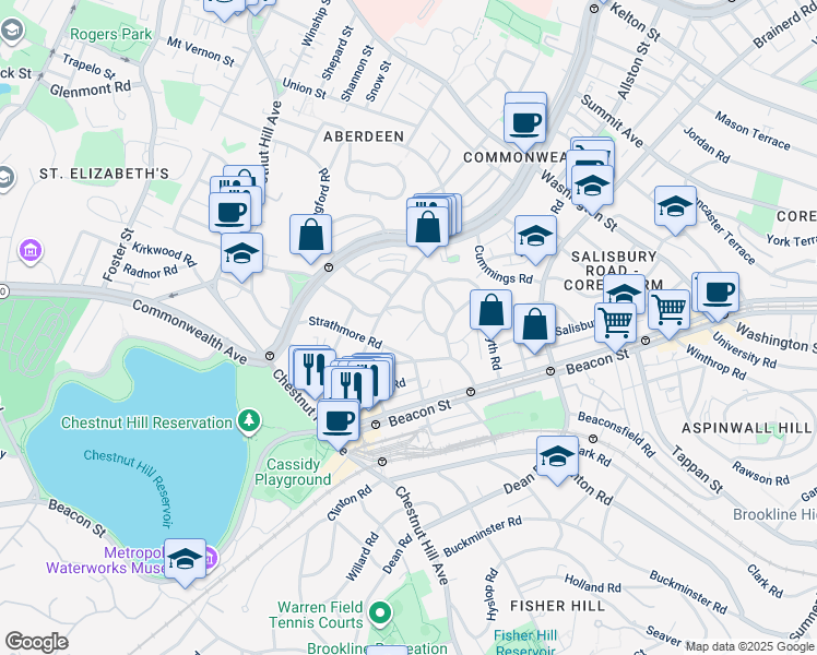 map of restaurants, bars, coffee shops, grocery stores, and more near 9 Kilsyth Terrace in Boston