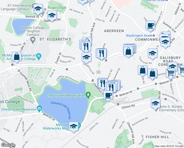 map of restaurants, bars, coffee shops, grocery stores, and more near in Boston