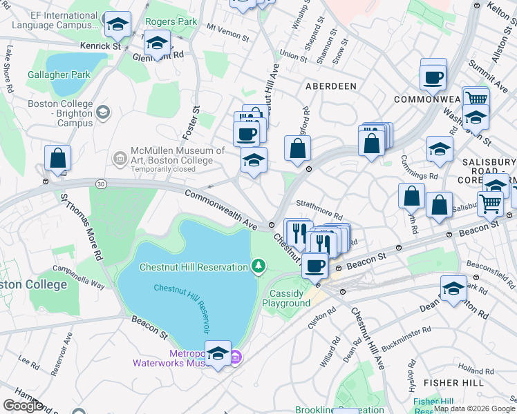 map of restaurants, bars, coffee shops, grocery stores, and more near in Boston