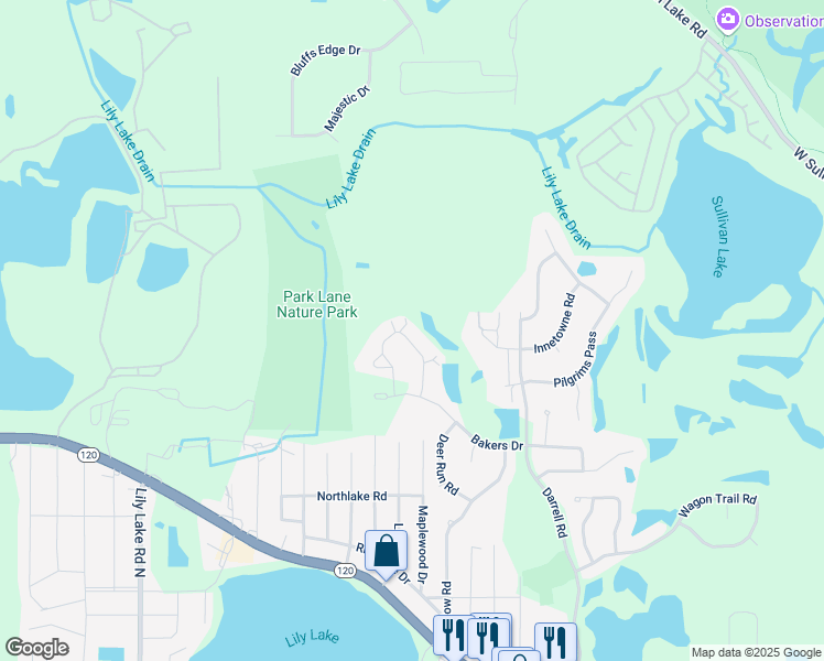 map of restaurants, bars, coffee shops, grocery stores, and more near 654 Arbor Circle in Lakemoor