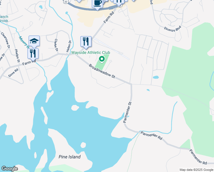 map of restaurants, bars, coffee shops, grocery stores, and more near 135 Broadmeadow Street in Marlborough