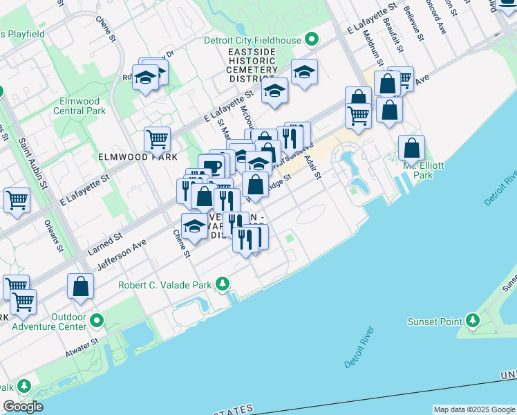 map of restaurants, bars, coffee shops, grocery stores, and more near 2987 Franklin Street in Detroit