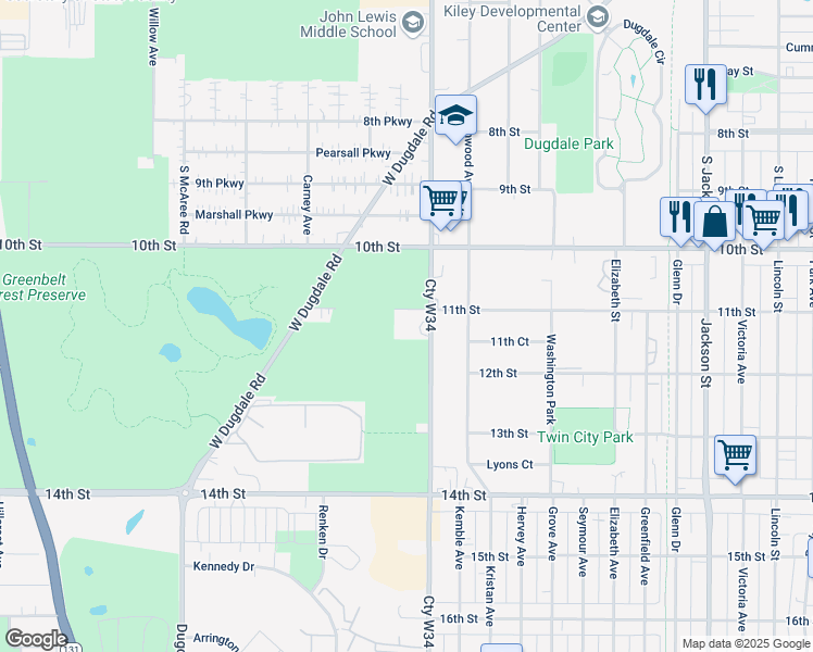 map of restaurants, bars, coffee shops, grocery stores, and more near 1100 South Lewis Avenue in Waukegan
