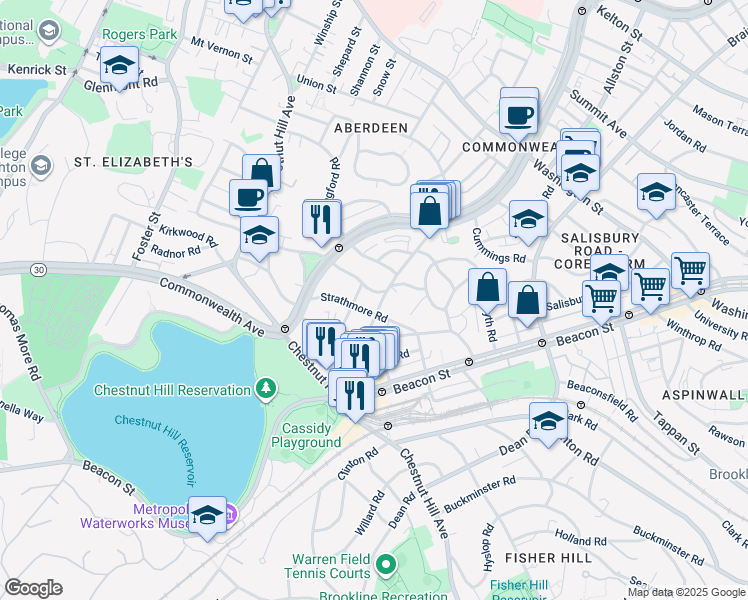 map of restaurants, bars, coffee shops, grocery stores, and more near 80 Sutherland Road in Boston