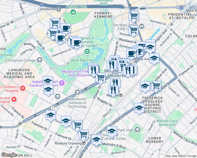 map of restaurants, bars, coffee shops, grocery stores, and more near in Boston