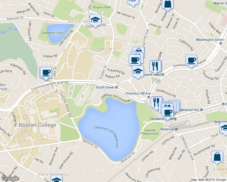 map of restaurants, bars, coffee shops, grocery stores, and more near 1970 Commonwealth Avenue in Boston