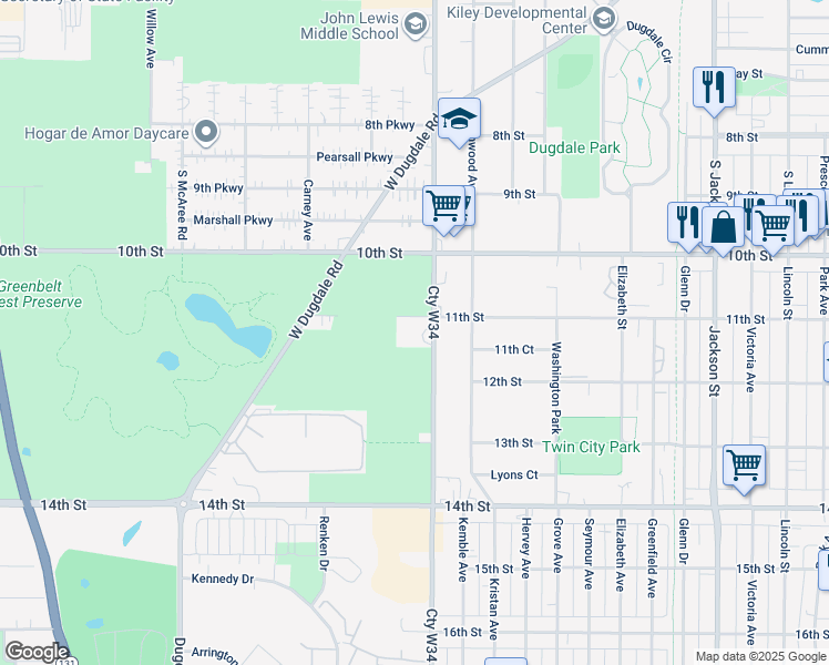 map of restaurants, bars, coffee shops, grocery stores, and more near 1100 South Lewis Avenue in Waukegan