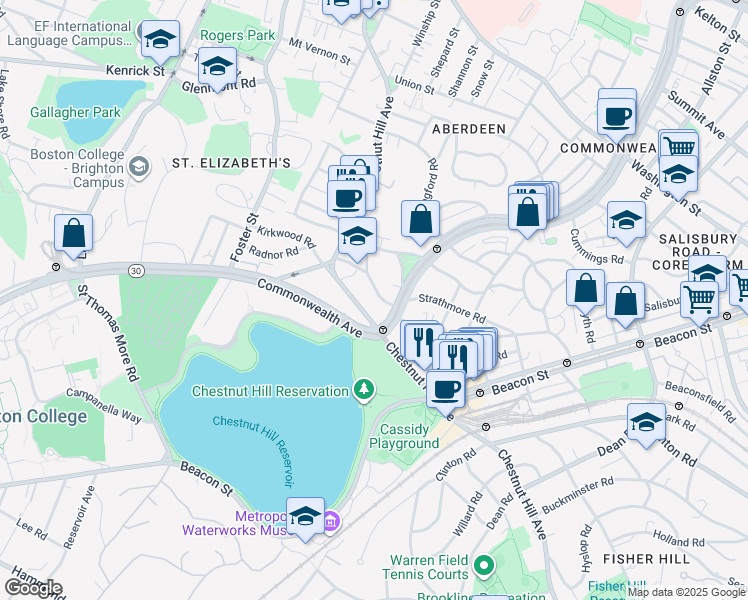 map of restaurants, bars, coffee shops, grocery stores, and more near in Boston
