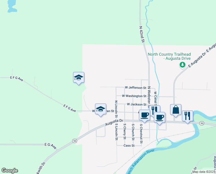 map of restaurants, bars, coffee shops, grocery stores, and more near 504 West Jefferson Street in Augusta