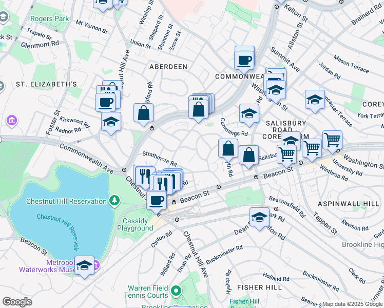 map of restaurants, bars, coffee shops, grocery stores, and more near 9 Kilsyth Terrace in Boston