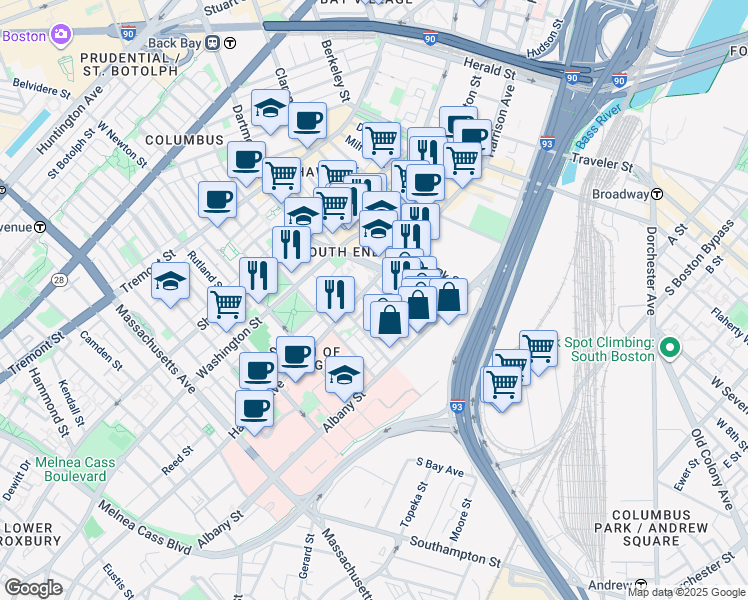 map of restaurants, bars, coffee shops, grocery stores, and more near 32 Plympton Street in Boston