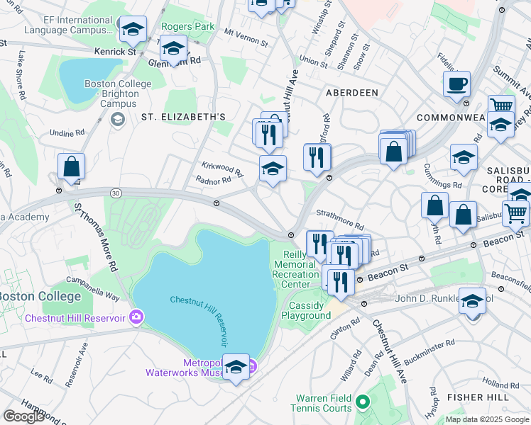map of restaurants, bars, coffee shops, grocery stores, and more near in Boston