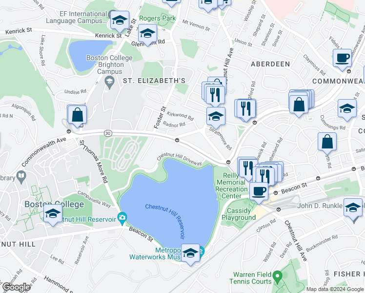 map of restaurants, bars, coffee shops, grocery stores, and more near in Boston