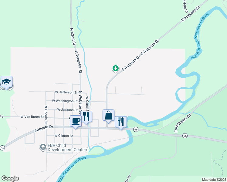 map of restaurants, bars, coffee shops, grocery stores, and more near 413 East Jefferson Street in Augusta