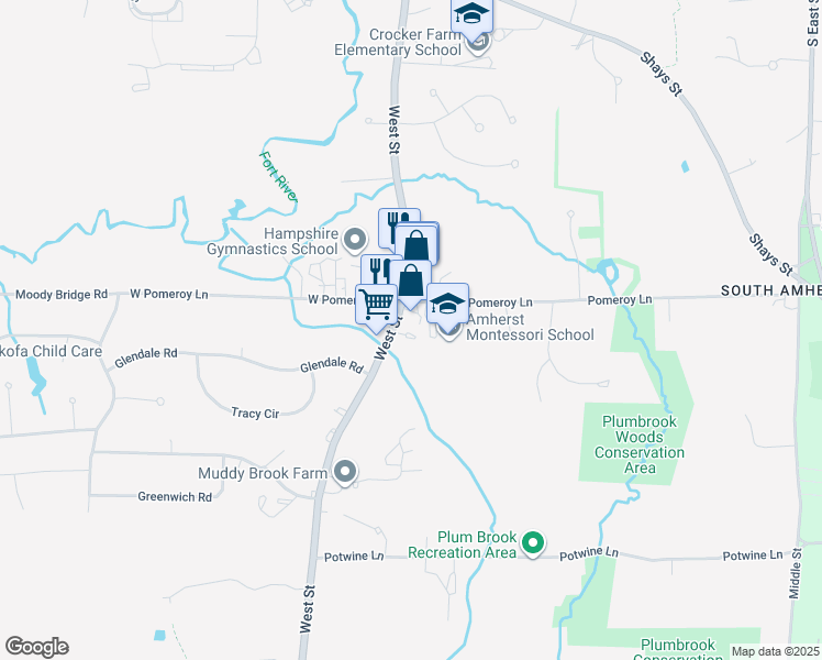 map of restaurants, bars, coffee shops, grocery stores, and more near 500 West Street in Amherst